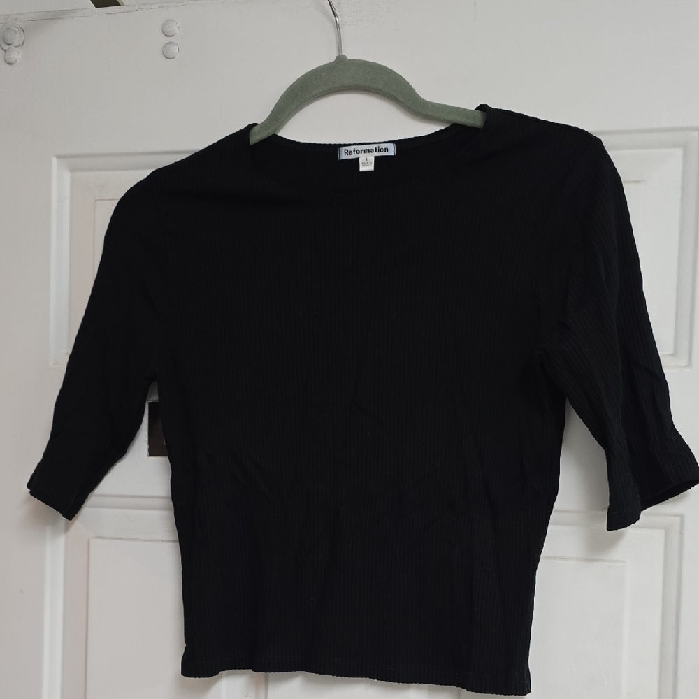 Reformation Quarter Sleeve Basic Cropped Ribbed T… - image 1